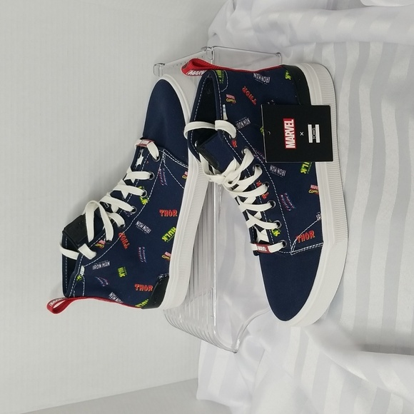 TOMS X MARVEL NAVY TRAVEL LITE HIGH TOP SNEAKER SIZE 7.5 MENS - Picture 1 of 9